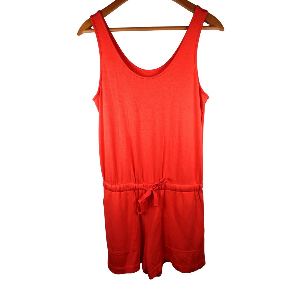 Lou & Grey Women Coral Red Knit Sleeveless Drawstring Romper Size S